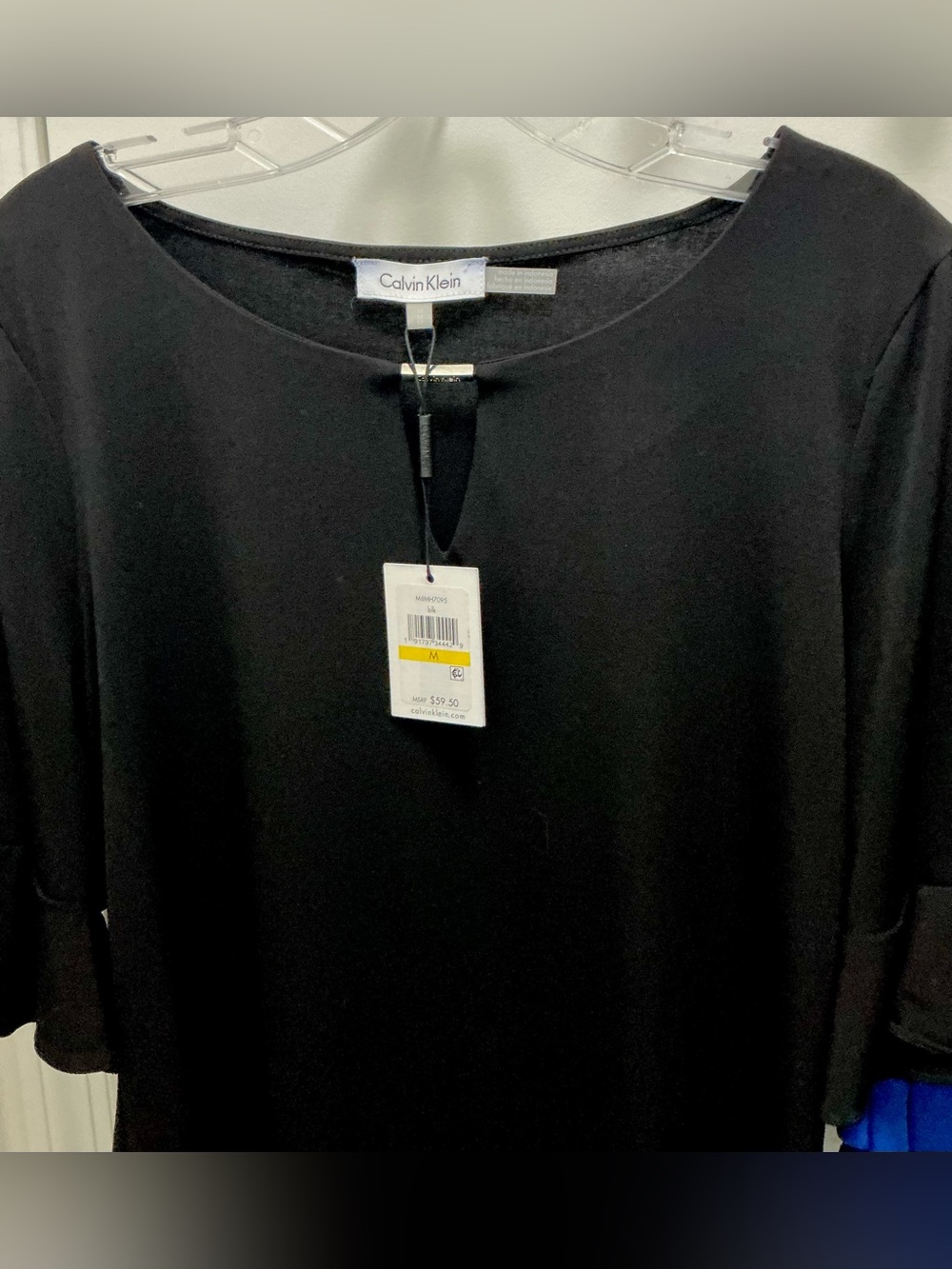 NWT Calvin Klein Ruffle Sleeve Blouses - Black & Royal Blue - Picture 2 of 5